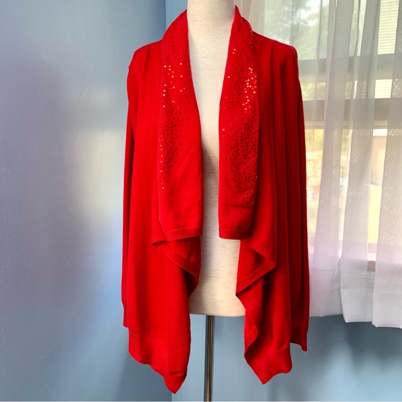 DKNY Red Open Front Sweater with Sequins - Picture 2 of 9